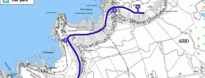 La mappa del percorso Blue Trail (Selciato del Gigante)